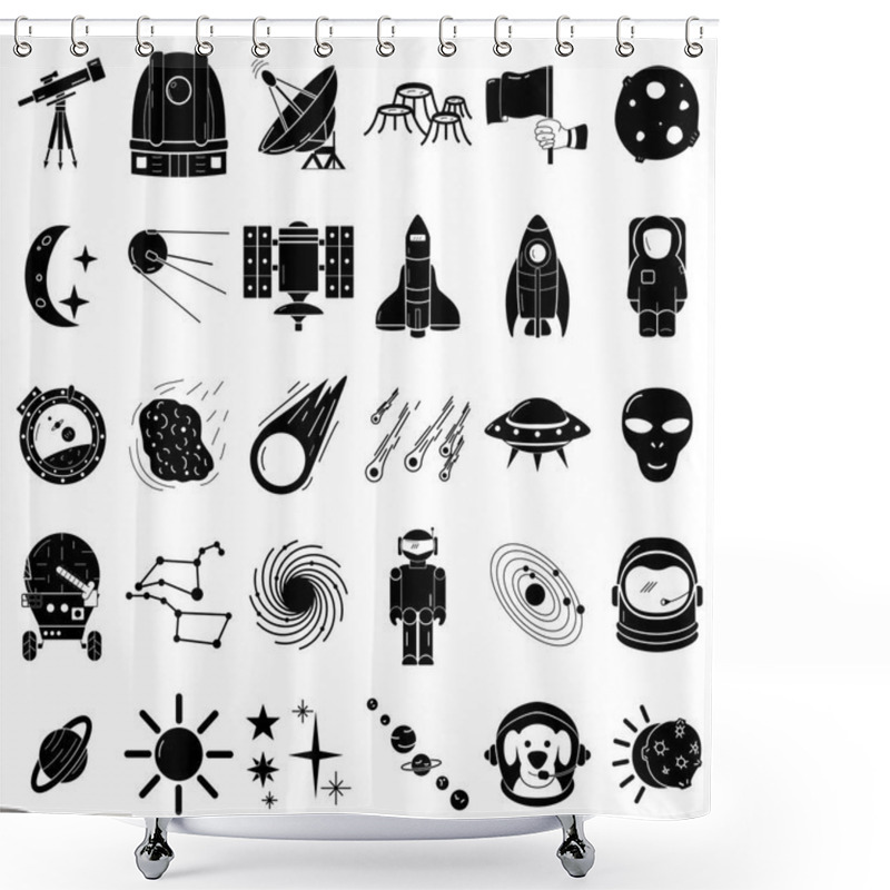 Personality  Space Icons Set, Flat Hand Drawn Style Shower Curtains