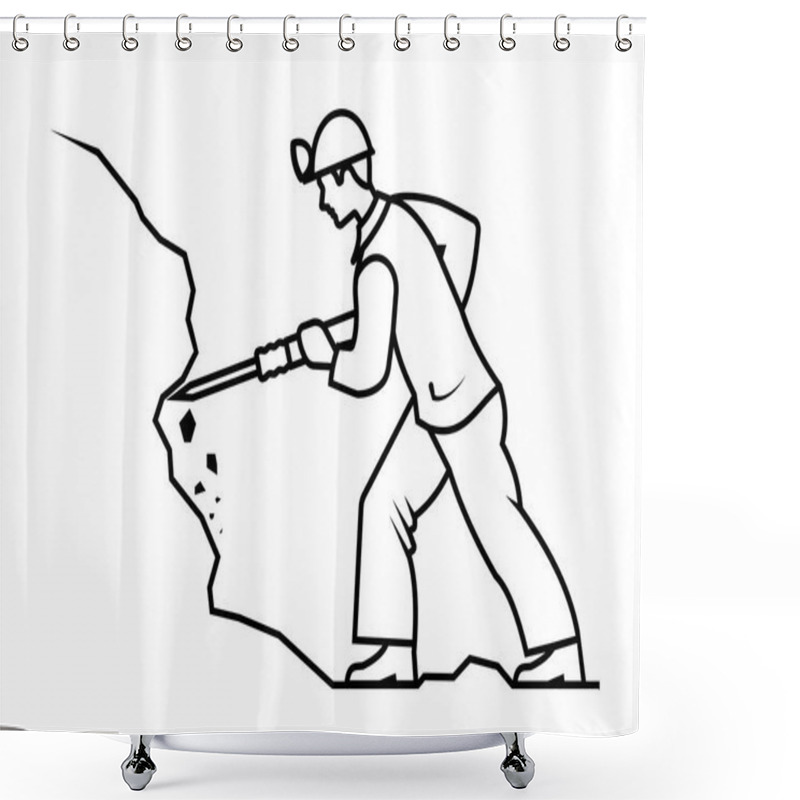 Personality  On The Image Presented Miner Mining Ore Vector Illustration. Shower Curtains