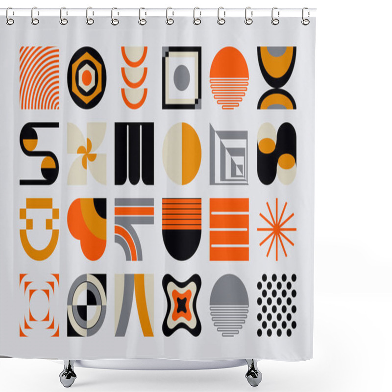 Personality  Modern Art Pattern Inspired By Bauhaus Design Made With Abstract Geometric Shapes And Bold Forms. Digital Graphics Elements For Poster, Cover, Art, Presentation, Prints, Fabric, Wallpaper And Etc. Shower Curtains