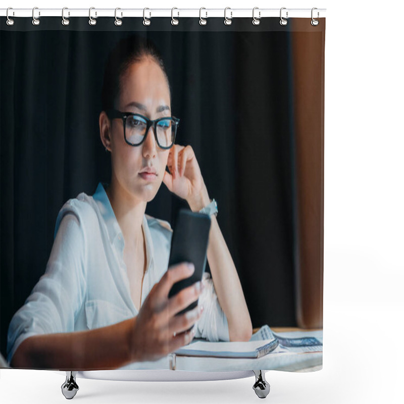 Personality  Businesswoman Working Late In Office  Shower Curtains