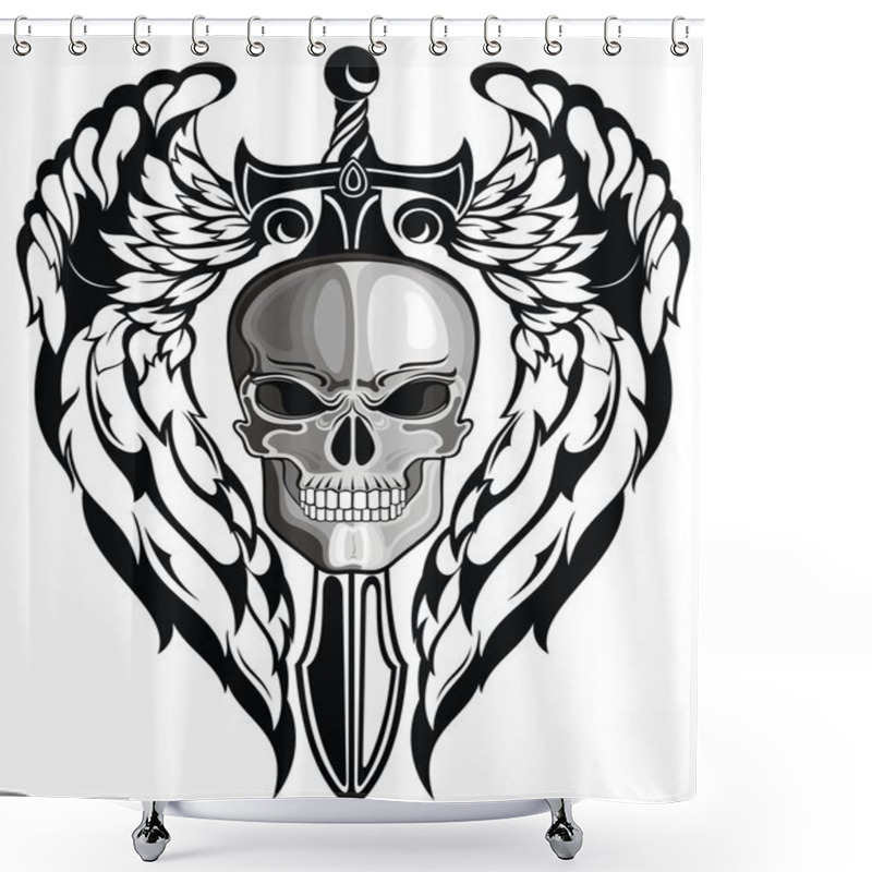 Personality  Winged Skull With Sword Shower Curtains