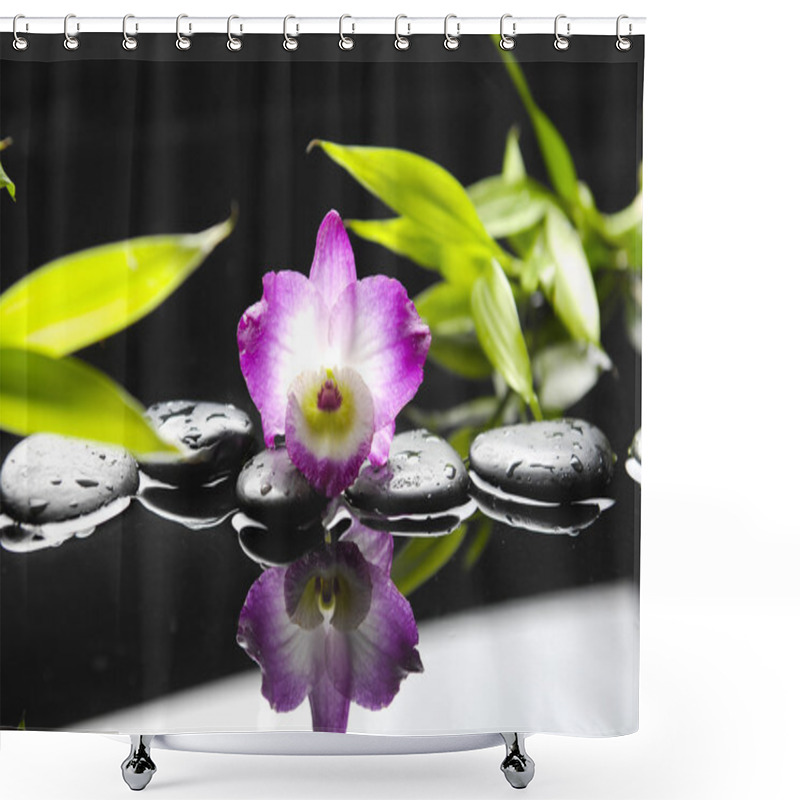 Personality  Orchid And Wet Black Stones Shower Curtains