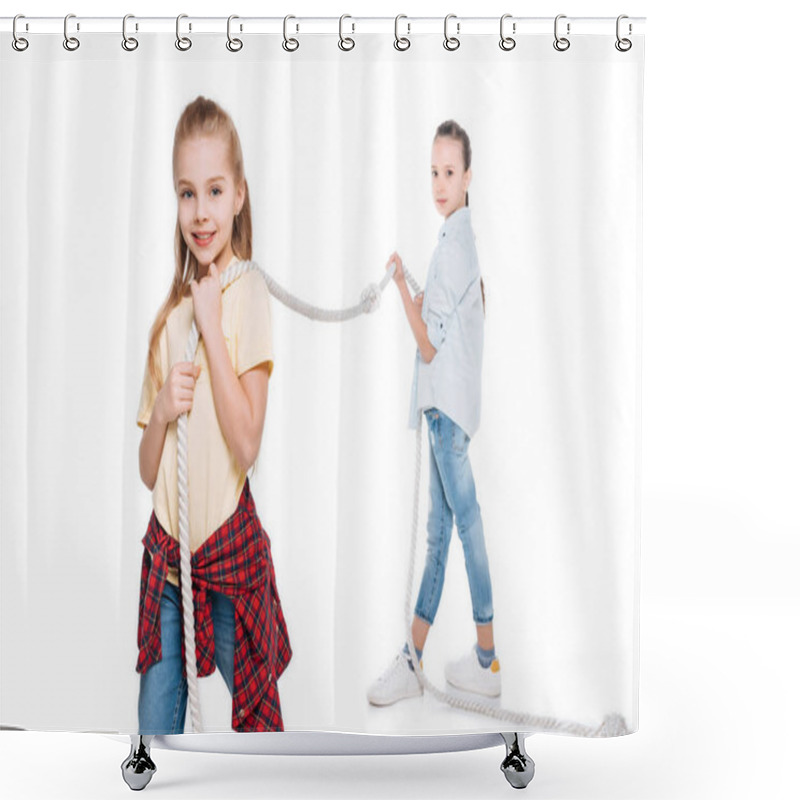 Personality  Girls Play Tug Of War Shower Curtains