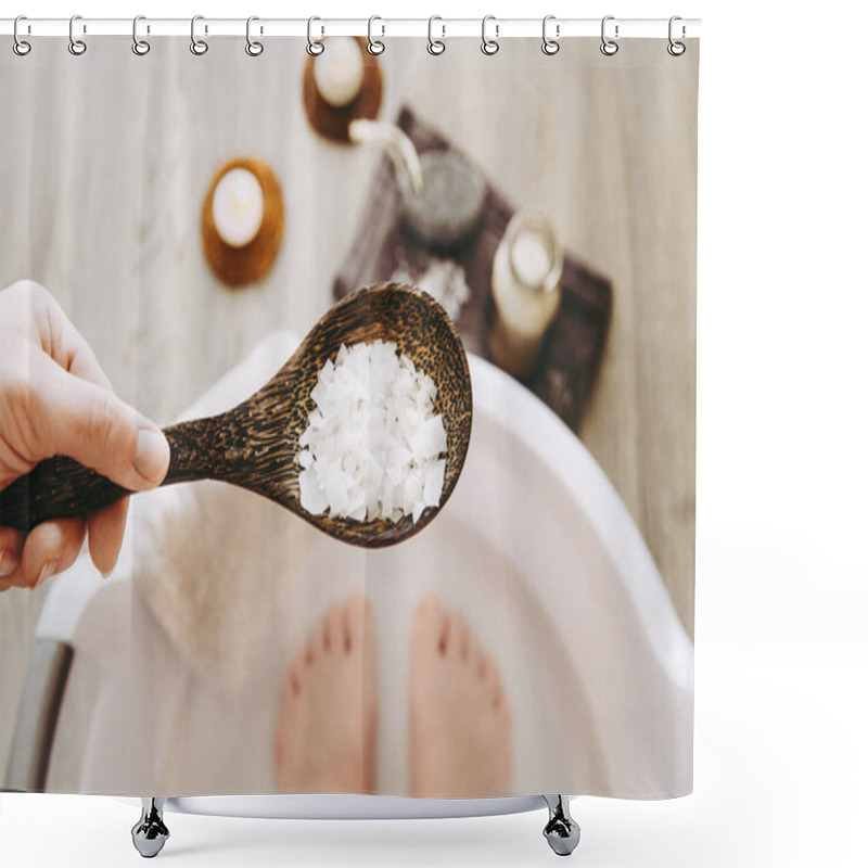 Personality  Adding Magnesium Chloride Vitamin Salt In Foot Bath Water, Solution. Magnesium Grains In Foot Bath Water Are Ideal For Replenishing The Body With This Essential Mineral, Promoting Overall Well Being. Shower Curtains