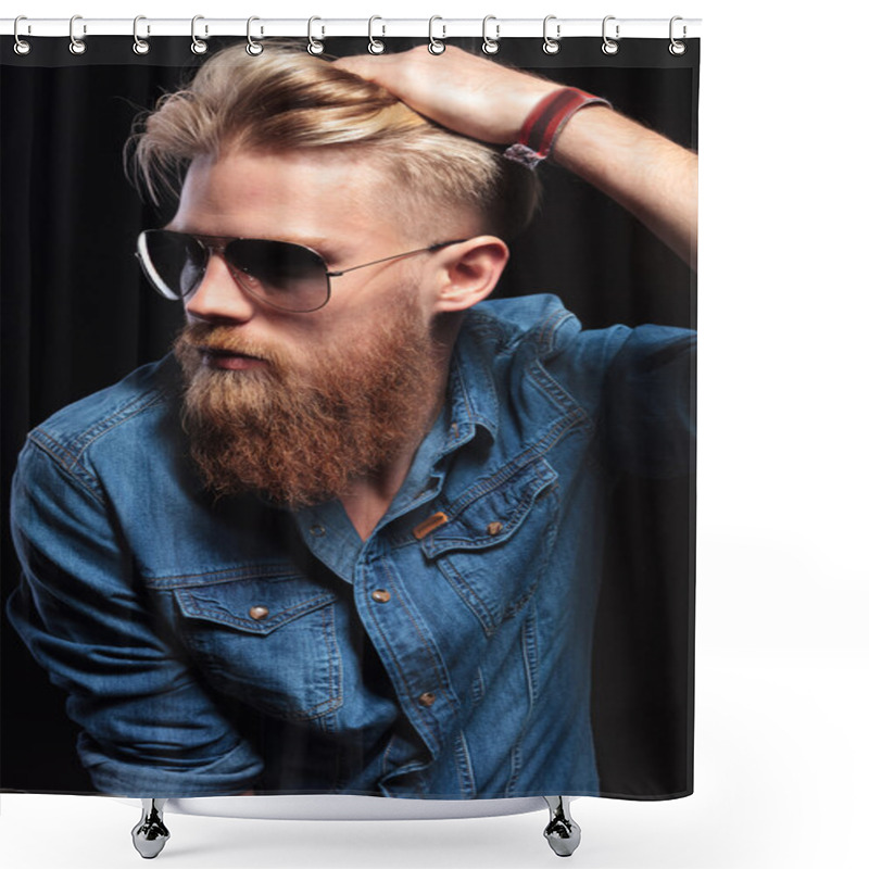 Personality  Man With Red Beard Fixing His Hair And Looking Away Shower Curtains