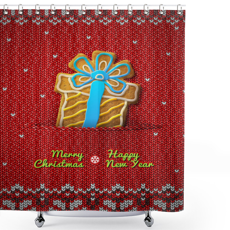 Personality  Gift Box Cookie On Knitted Background Shower Curtains