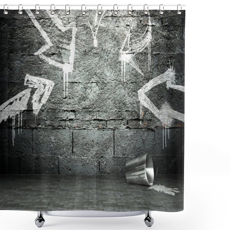 Personality  Graffiti Wall With Frame And Arrows, Street Background Shower Curtains