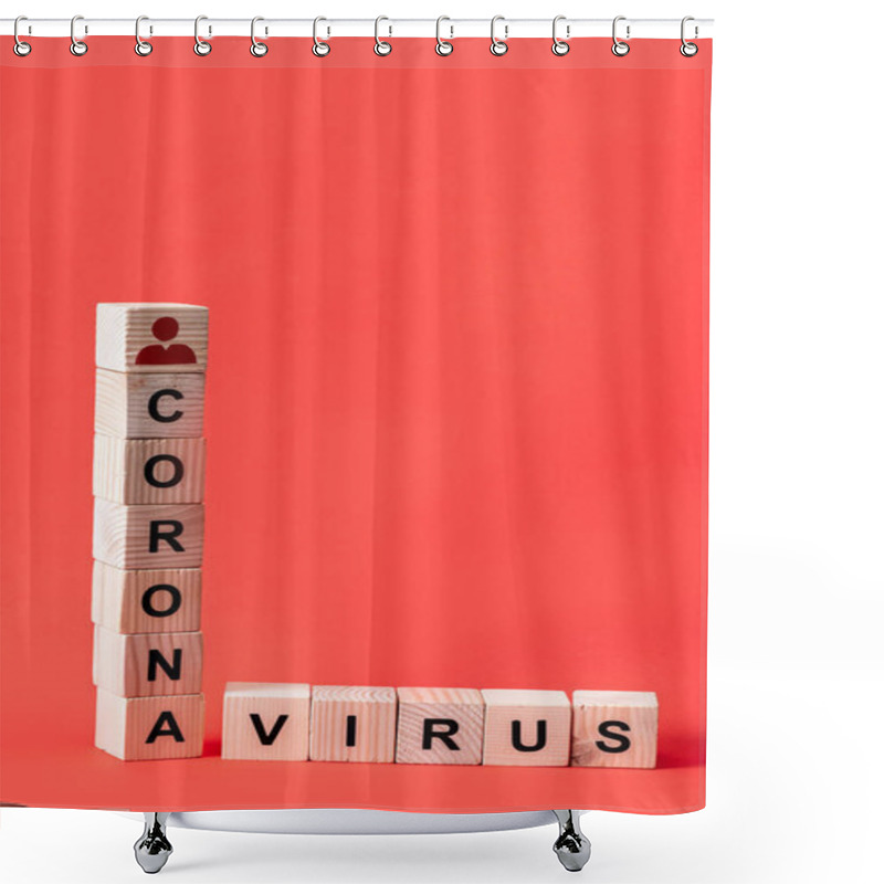 Personality  Wooden Cubes With Person Icon And Coronavirus Lettering On Red With Copy Space  Shower Curtains