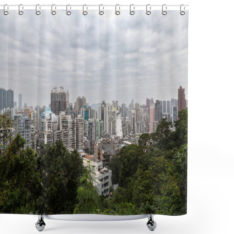 Personality  Macau's Cityscape Viewed From A Viewpoint During Cloudy Day Shower Curtains