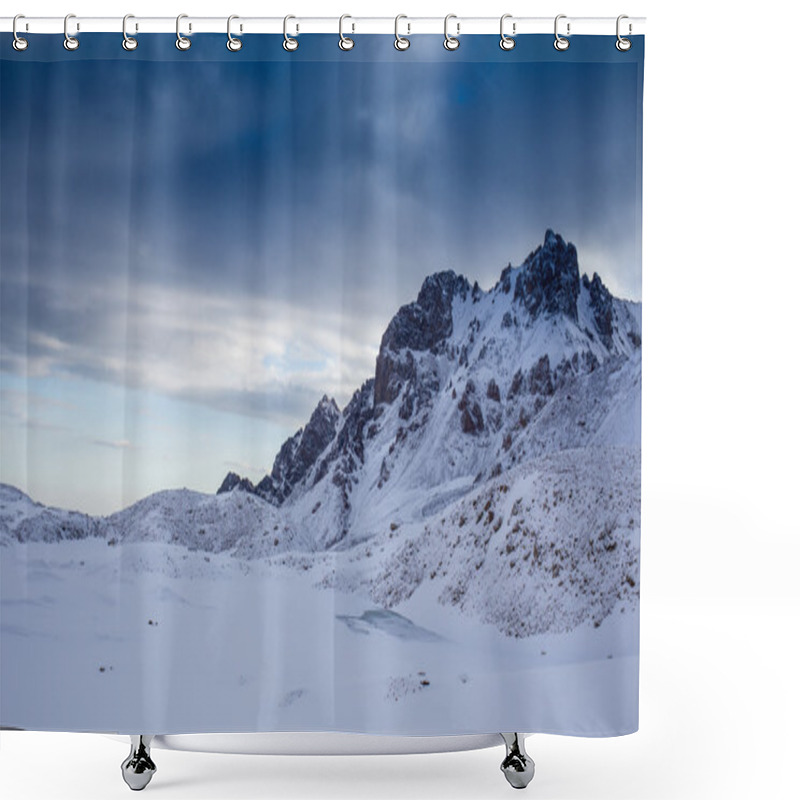 Personality  Fantastic Evening Winter Landscape. Dramatic Overcast Sky. Shower Curtains