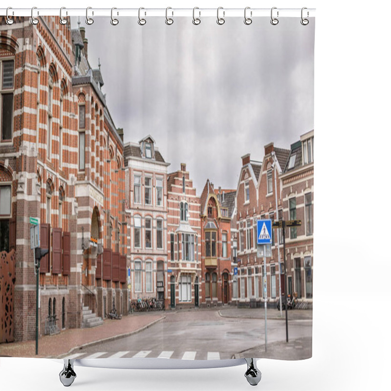 Personality  Typical Street Of The Dutch Buildings. Local Architecture In Groningen, The Netherlands. Shower Curtains