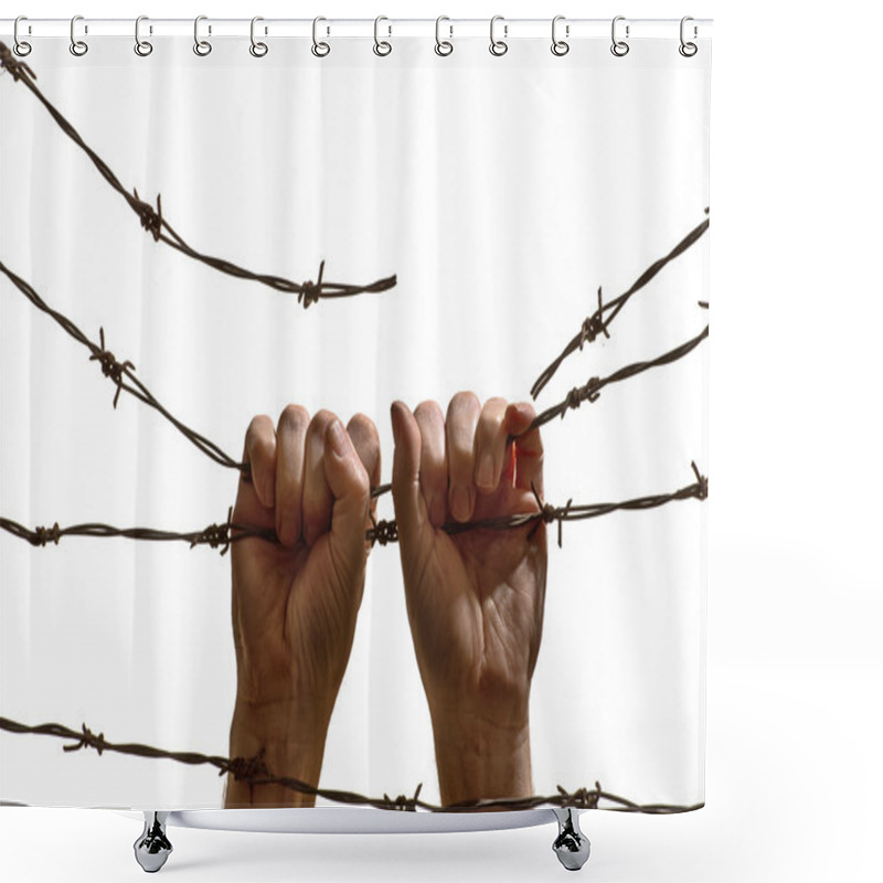 Personality  Two Hands Hanging On The Barbed Wire Shower Curtains