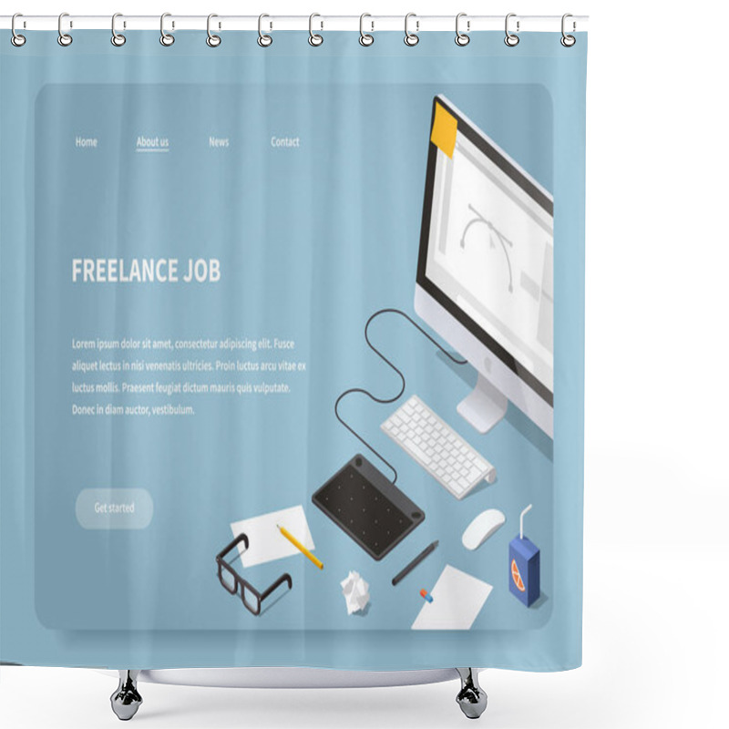 Personality  Isometric Freelancer Job Landing Page Shower Curtains