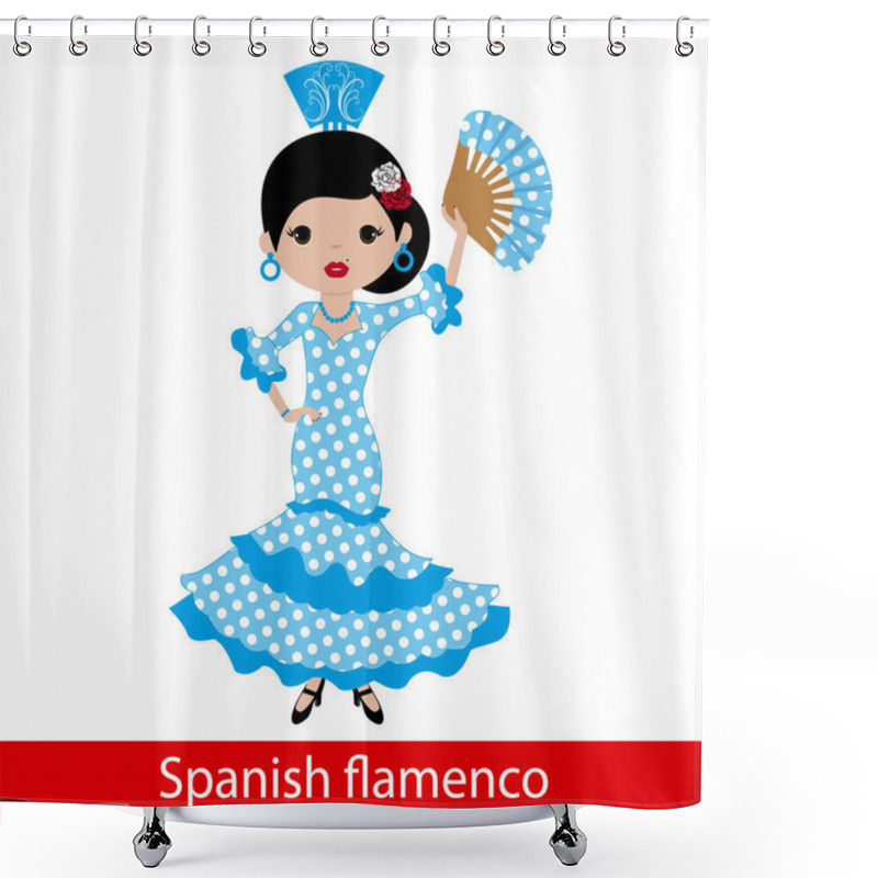 Personality  Girl In Blue Flamenco Dress Shower Curtains