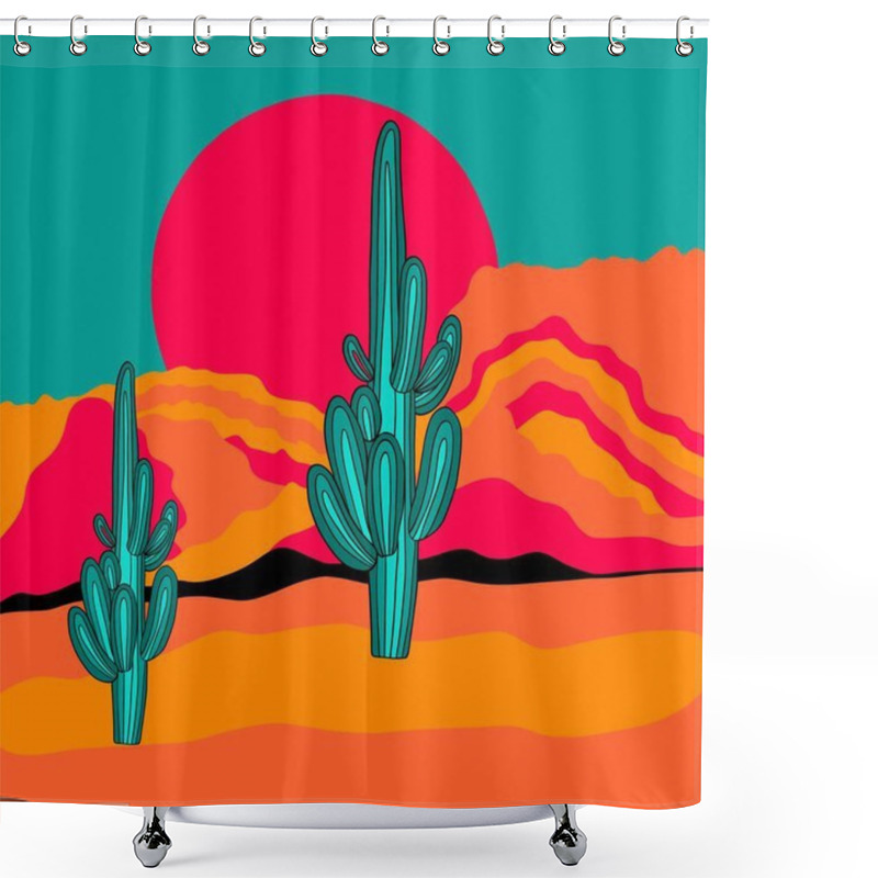 Personality  Cacti In The Desert. Saguaro National Park. Vector Illustration Shower Curtains