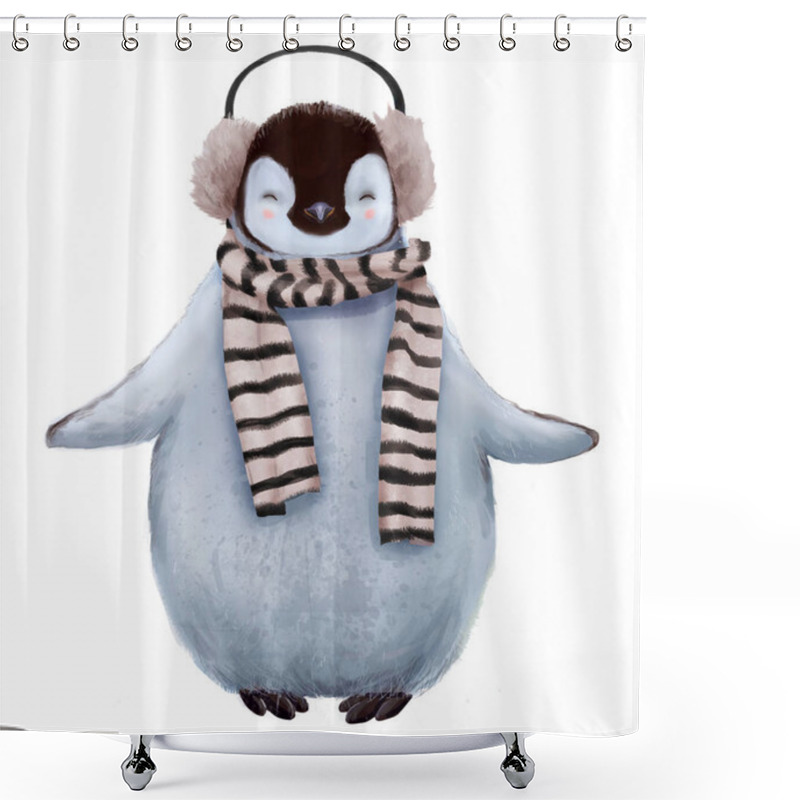 Personality  Cute Penguin With Scarf Shower Curtains