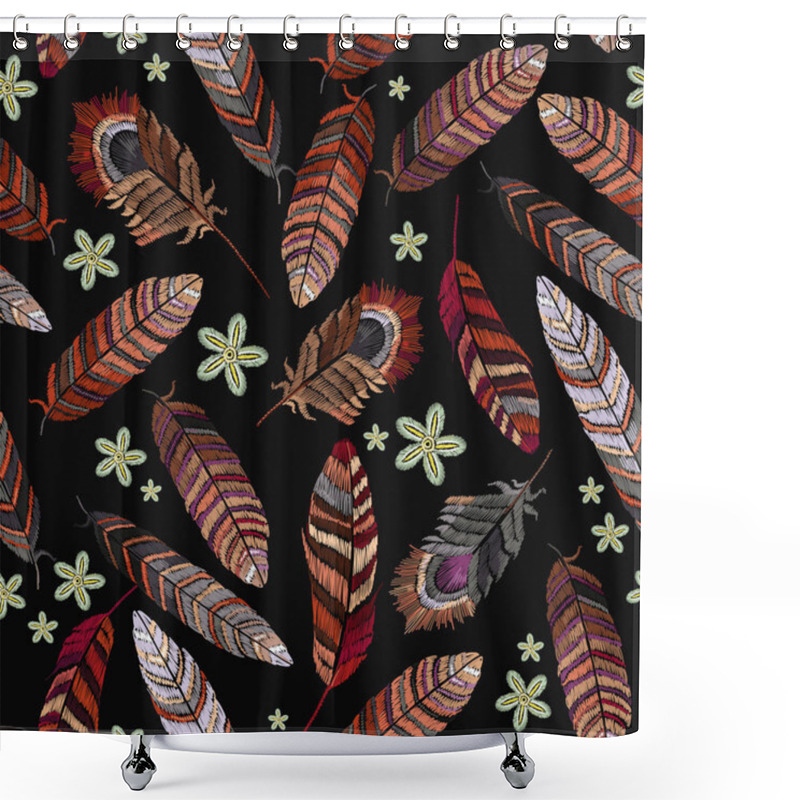 Personality  Beautiful Tropical Peacock Feathers And Flowers Embroidery Shower Curtains