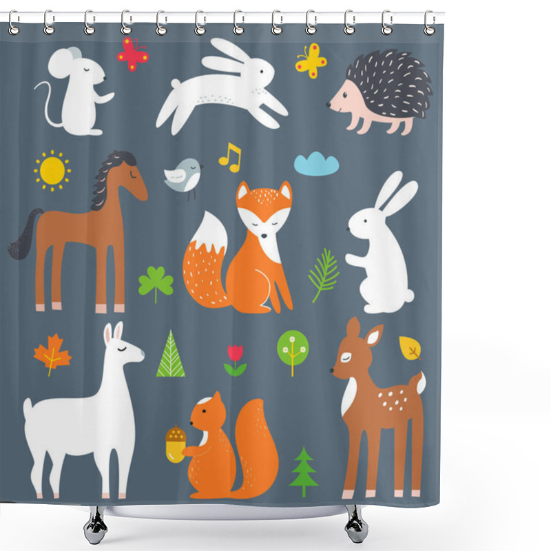 Personality  Forest And Woods Animals Vector Cartoon Illustration Shower Curtains