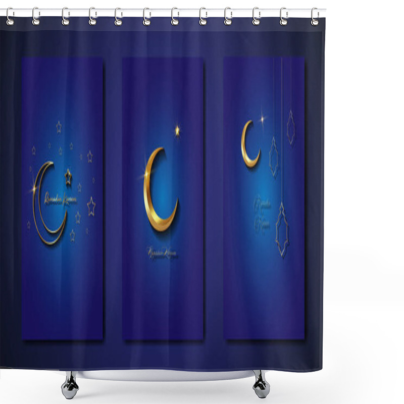 Personality  Ramadan Kareem 2021 Vector Set Greeting Card. Gold Half Moon On Blue Background. Golden Holiday Poster With Text, Islamic Symbol. Concept Muslim Religion Banner, Flyer, Party Invitation, Sale Shop Shower Curtains