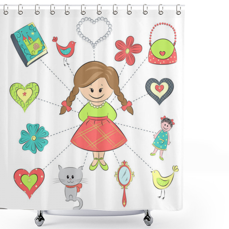 Personality  Girl And Her Things Shower Curtains