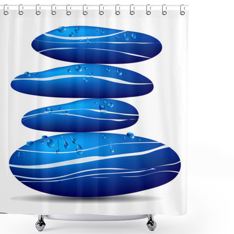 Personality  Blue Stones With Water Droplets Shower Curtains