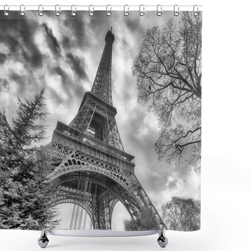 Personality  Skyward View Of Eiffel Tower On A Cloudy Winter Day - France Shower Curtains