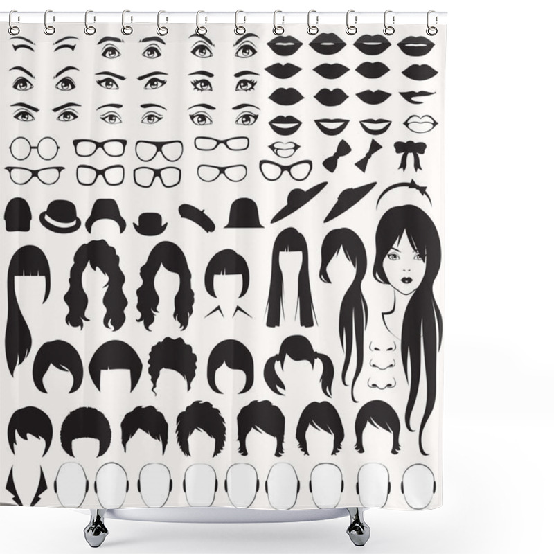 Personality  Woman Face Parts, Head Character Shower Curtains