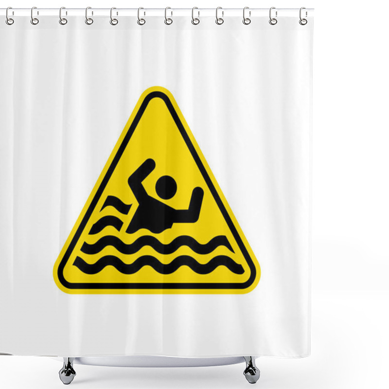 Personality  Swimming Caution Sign. Yellow Triangle Warning Symbol Simple, Flat Vector, Icon You Can Use Your Website Design, Mobile App Or Industrial Design. Vector Illustration Shower Curtains