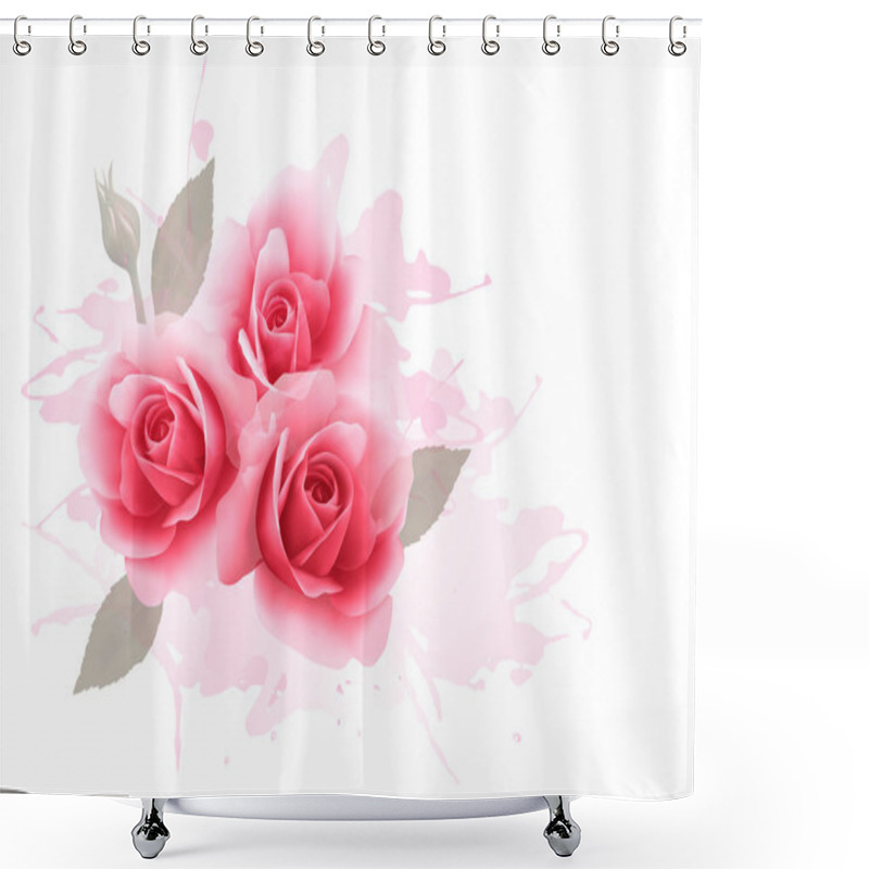 Personality  Holiday Gift Cardl With Three Pink Roses. Vector. Shower Curtains