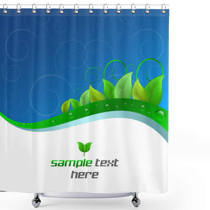 Personality  Background With Ecological Theme, Green Leaves And Water Drops Shower Curtains