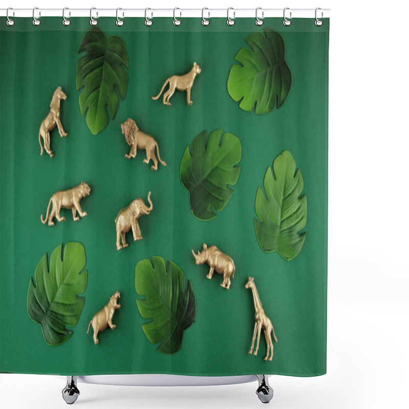 Personality  Abstract Green Background With Tropical Leaves And Exotic Animal Shower Curtains