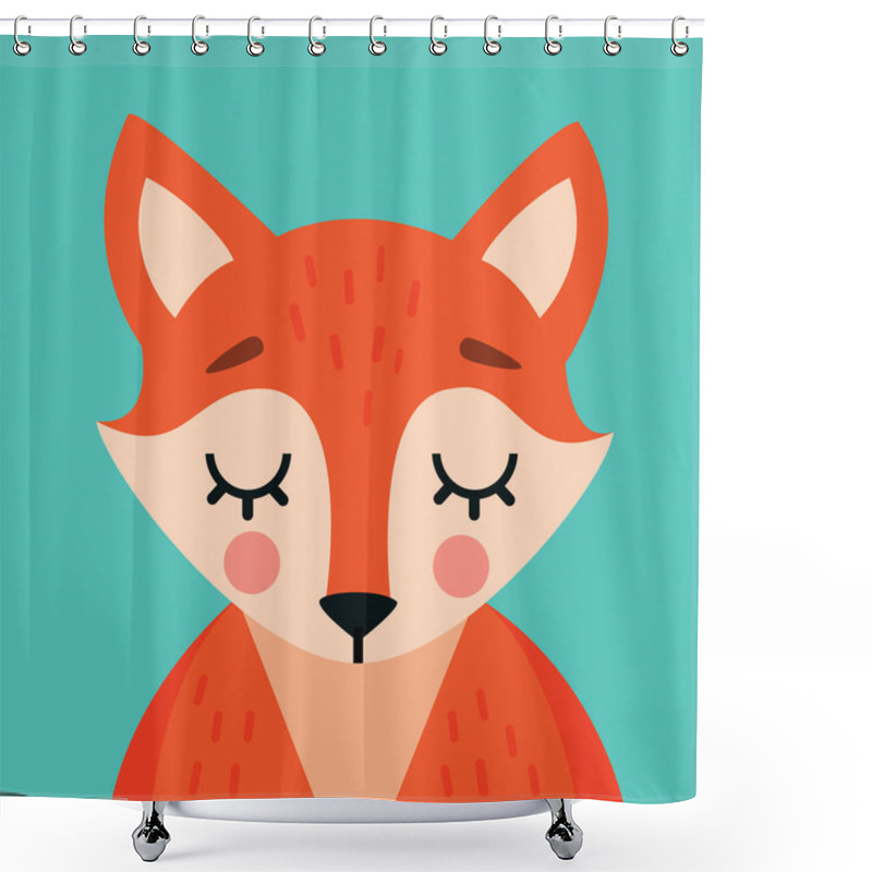 Personality  Cute Cartoon Fox Portraitt Vector Illustration Shower Curtains