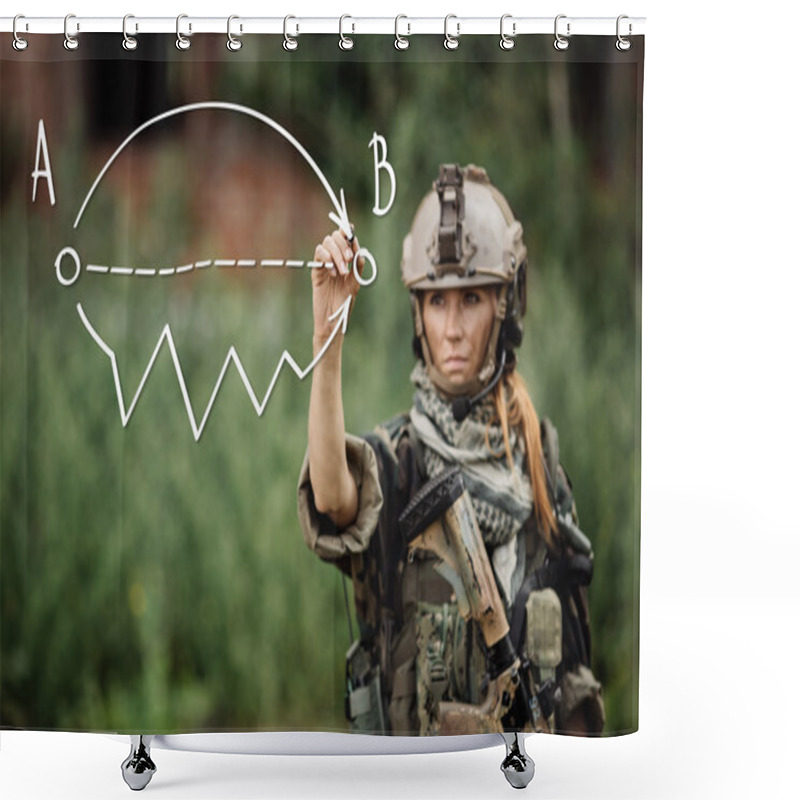 Personality  Woman Soldier Writes Marker On Transparent Glass Shower Curtains