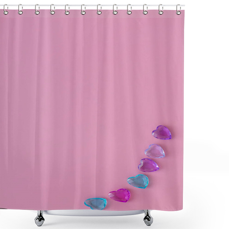 Personality  Vertical Pink Background With A Frame Of Crystal Hearts. Shower Curtains