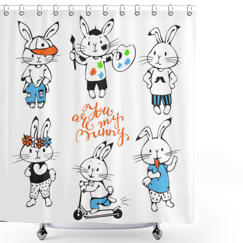 Personality  Funny Cartoon Bunnies Shower Curtains