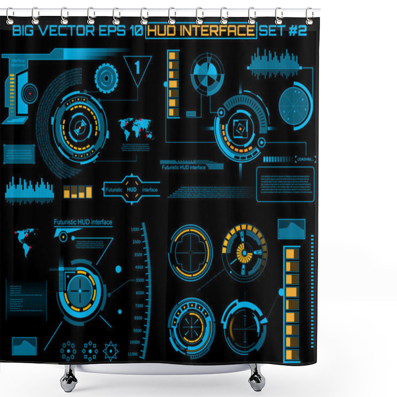 Personality  Abstract Future, Concept Vector Futuristic Blue Virtual Graphic Touch User Interface HUD. For Web, Site, Mobile Applications Isolated On Black Background, Techno, Online Design, Business, Gui, Ui. Shower Curtains