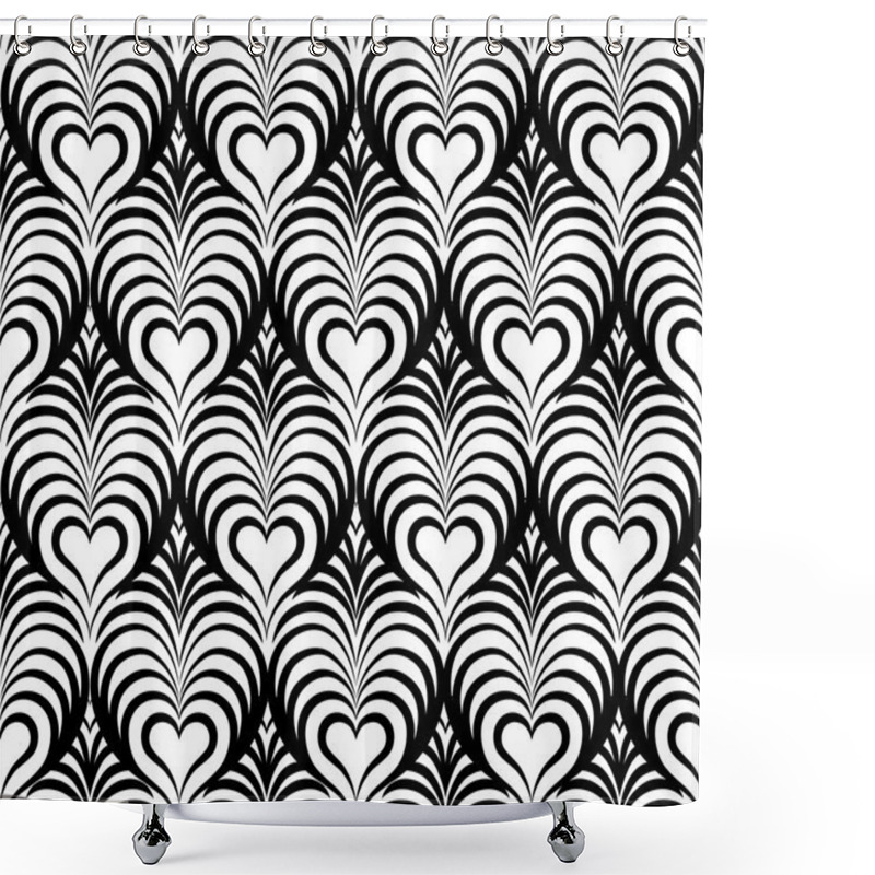 Personality  Seamless Pattern With Line Heart Shaped Shower Curtains