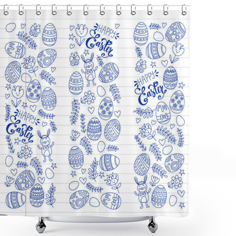 Personality  Happy Easter. Vector Pattern With Eggs, Bunny, Flowers. Shower Curtains