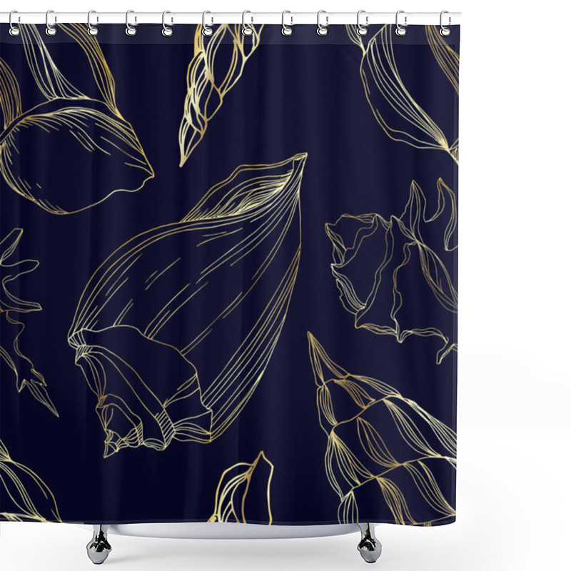 Personality  Vector Summer Beach Seashell Tropical Elements. Brown Beige Engr Shower Curtains