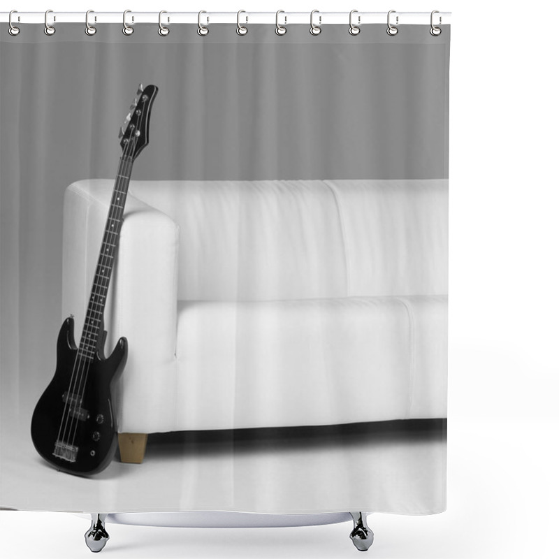 Personality  Black Bass Guitar And White Couch Shower Curtains