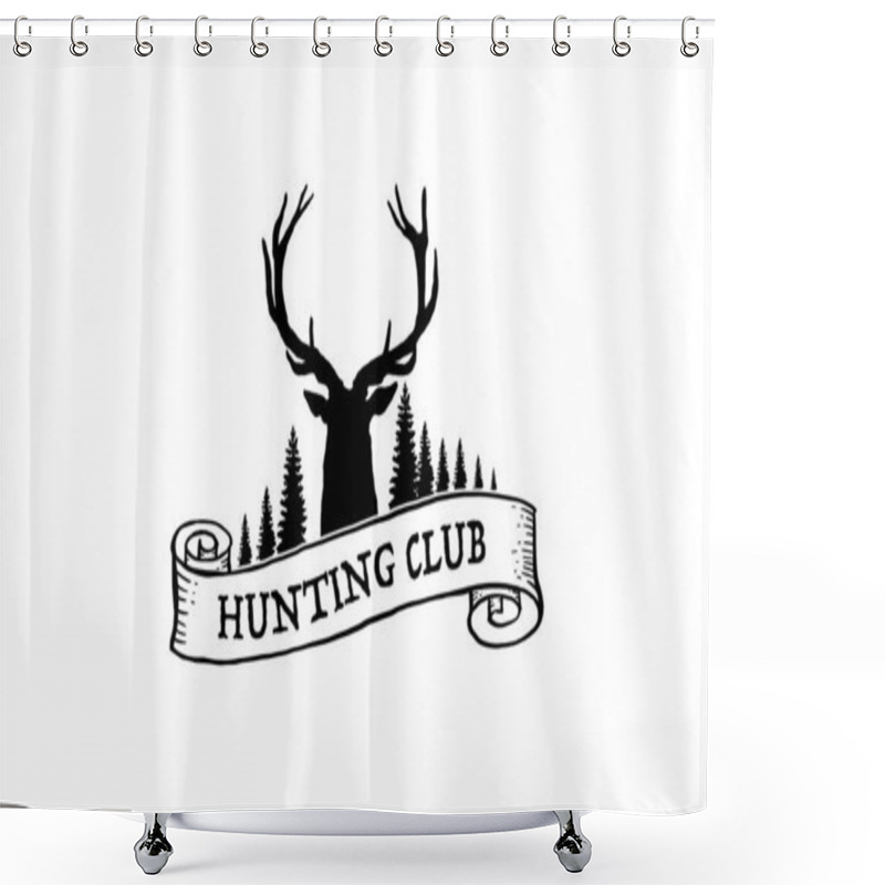 Personality  Deer Hunter Logo, Badge, Emblem, Label Design Template. Vector Illustration Of Deer Head Silhouette . Hunter Club Shower Curtains