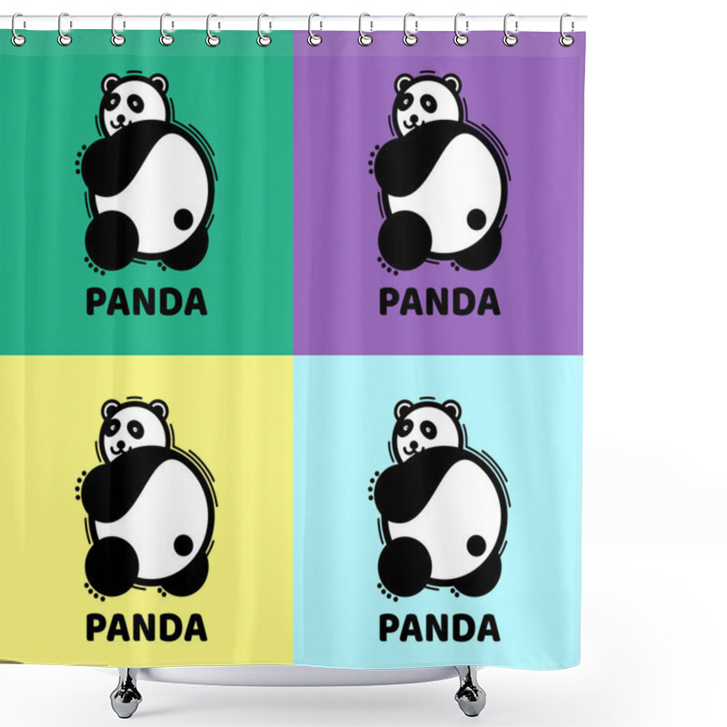 Personality  The Bear's Logo Is Panda. Vector Illustration Of A Panda. Black And White Logo, Sign, On A Colored Background. A Set Of Funny Pandas On Colored Backgrounds. Shower Curtains