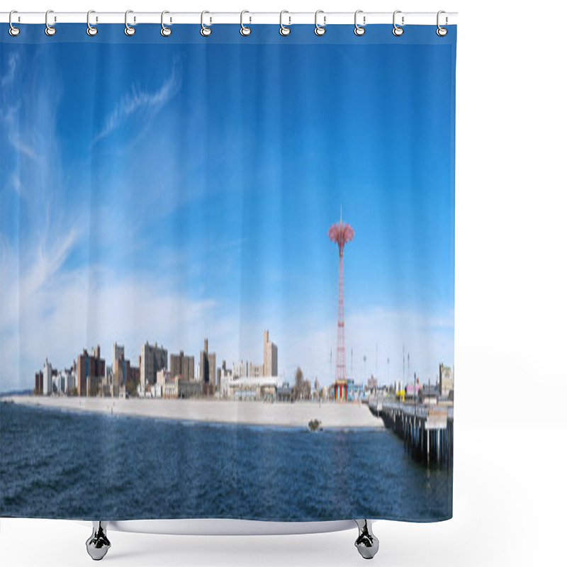 Personality  Coney Island Beach Panorama New York City Shower Curtains