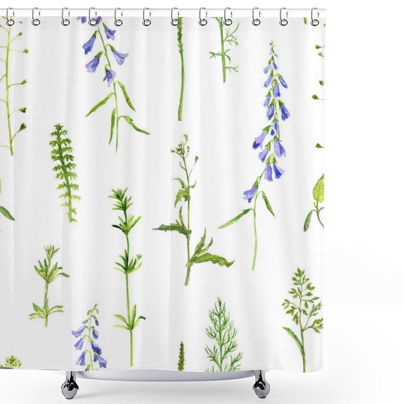 Personality  Seamless Pattern With Herbs And Flowers Shower Curtains