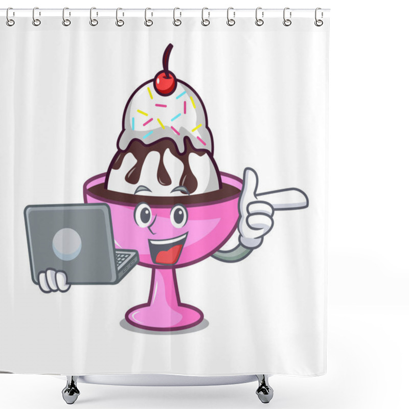 Personality  With Laptop Ice Cream Sundae Character Cartoon Shower Curtains