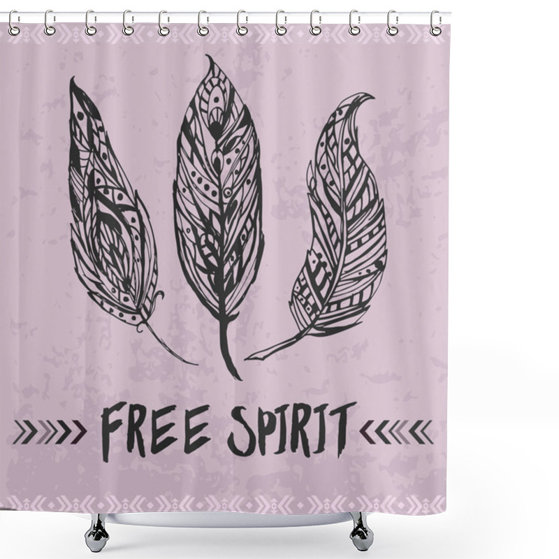 Personality  Template With Hand Drawn Feathers Shower Curtains