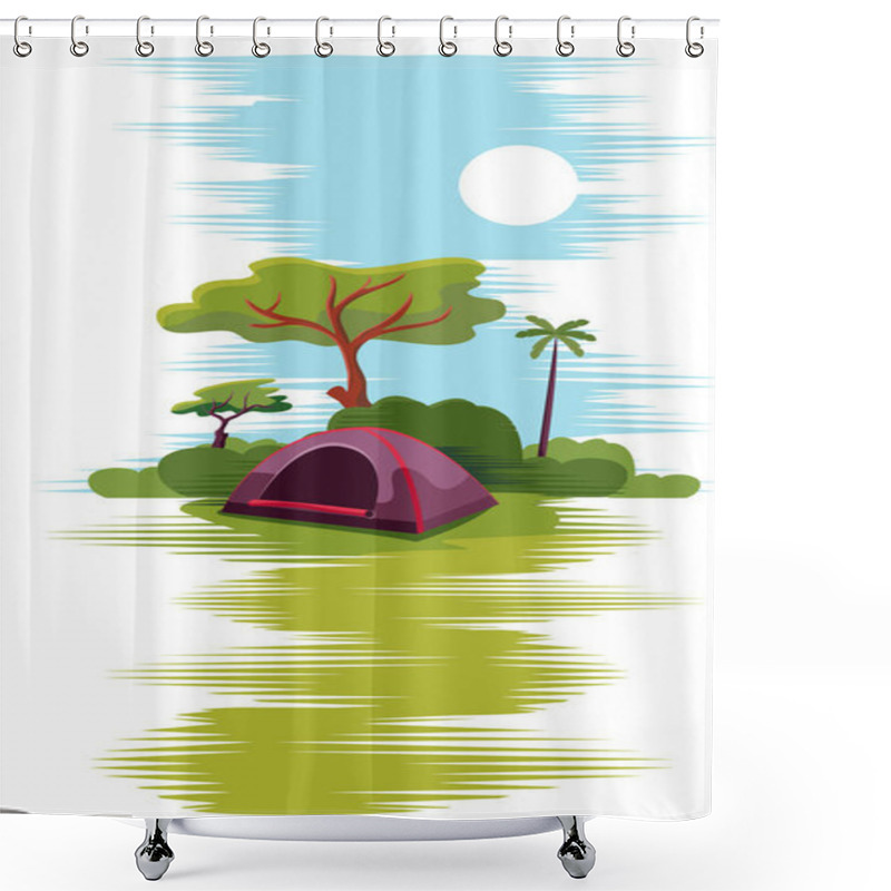 Personality  Hiker Camping Tent In Wild Vector Illustration Shower Curtains