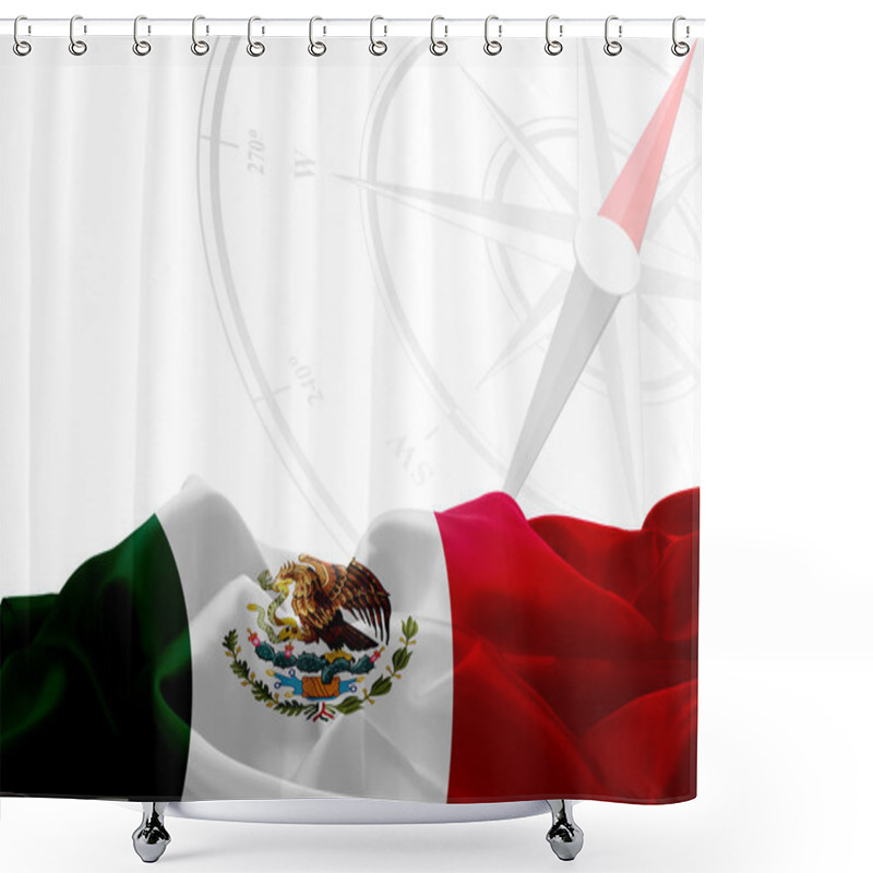 Personality  Mexico Flag And Navigation Compass  Shower Curtains