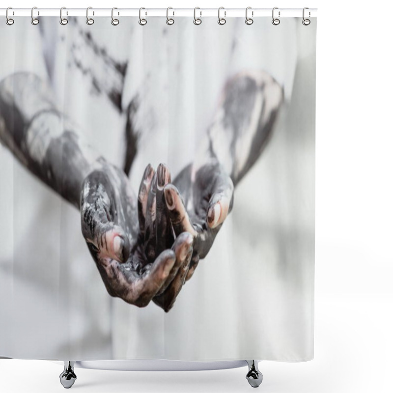 Personality  Dirty Hands With Black Gold - Oil. Pollution, Eco, Eco Guilt, Global Warming, Recycling Concept Shower Curtains