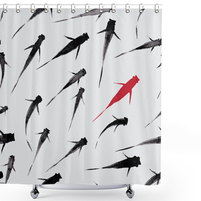 Personality  Seamless Background With Little Fishes Hand-drawn In Traditional Japanese Painting Style Sumi-e. Shower Curtains